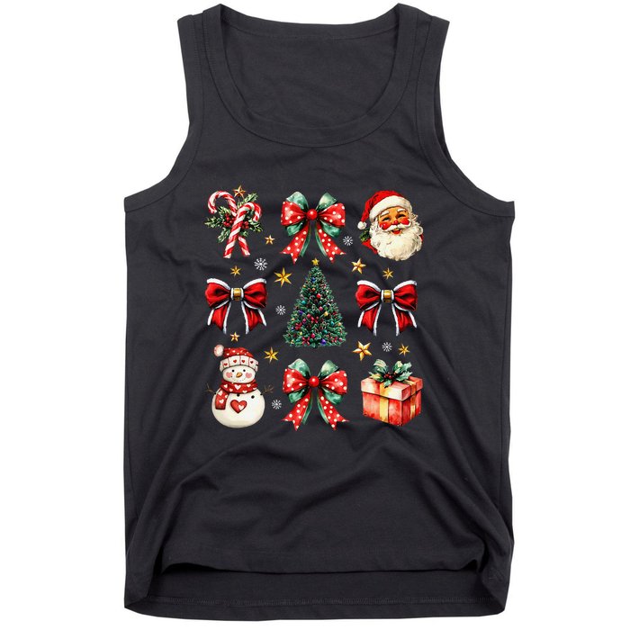 Merry Christmas Coquette Bows Girl Women Santa Claus Snowman Tank Top