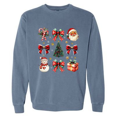 Merry Christmas Coquette Bows Girl Women Santa Claus Snowman Garment-Dyed Sweatshirt