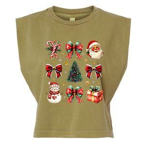 Merry Christmas Coquette Bows Girl Women Santa Claus Snowman Garment-Dyed Women's Muscle Tee