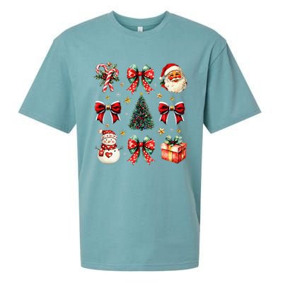 Merry Christmas Coquette Bows Girl Women Santa Claus Snowman Sueded Cloud Jersey T-Shirt