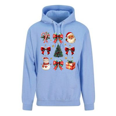 Merry Christmas Coquette Bows Girl Women Santa Claus Snowman Unisex Surf Hoodie