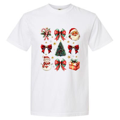 Merry Christmas Coquette Bows Girl Women Santa Claus Snowman Garment-Dyed Heavyweight T-Shirt