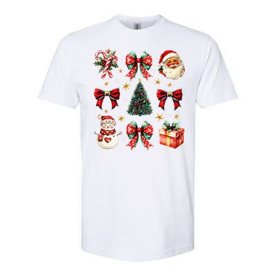 Merry Christmas Coquette Bows Girl Women Santa Claus Snowman Softstyle CVC T-Shirt