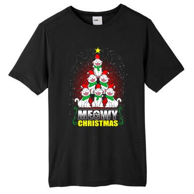 Meowy Cat Christmas Tree Lights Funny Kitten Xgiftmas Cats Tree Great Gift Tall Fusion ChromaSoft Performance T-Shirt