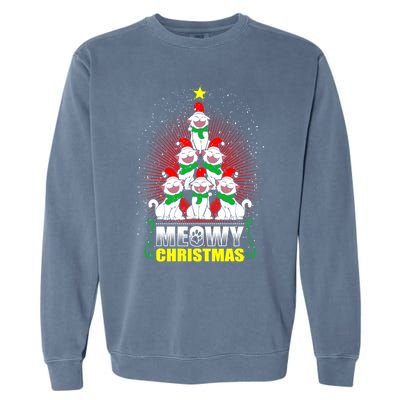 Meowy Cat Christmas Tree Lights Funny Kitten Xgiftmas Cats Tree Great Gift Garment-Dyed Sweatshirt