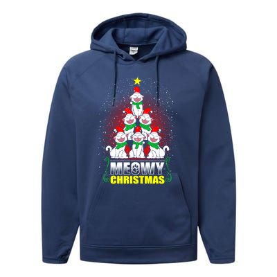 Meowy Cat Christmas Tree Lights Funny Kitten Xgiftmas Cats Tree Great Gift Performance Fleece Hoodie