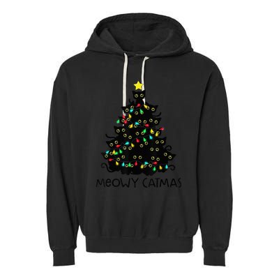 Merry Catmas Cat Christmas Tree Kid Girls Boy Meowy Catmas Garment-Dyed Fleece Hoodie