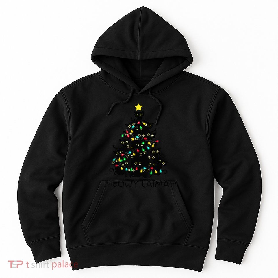 Merry Catmas Cat Christmas Tree Kid Girls Boy Meowy Catmas Hoodie