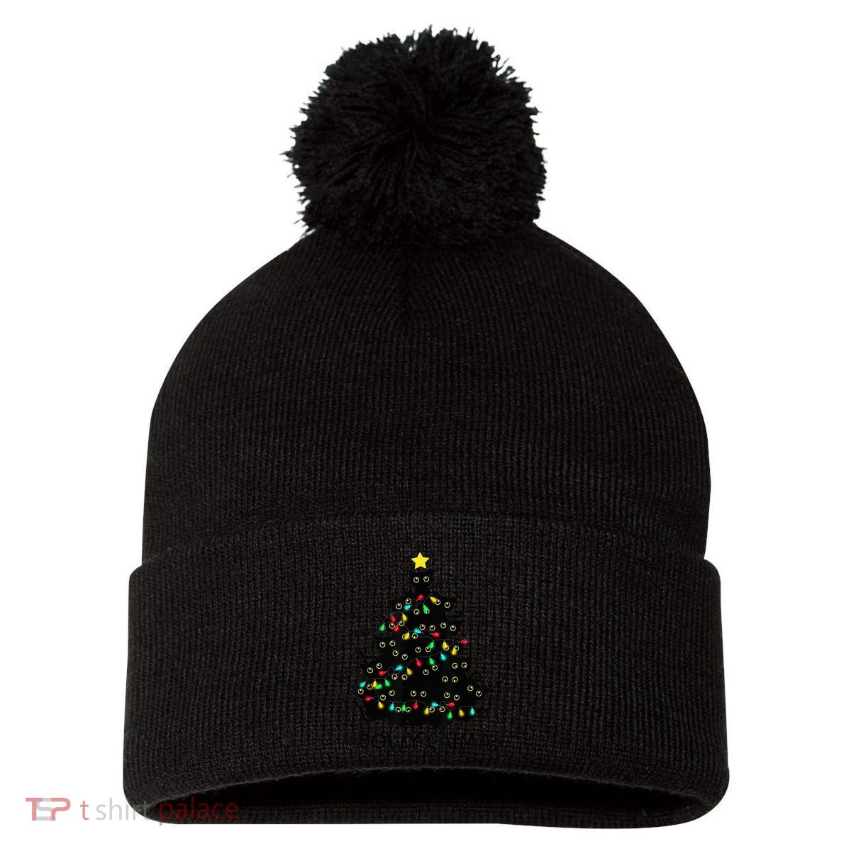 Merry Catmas Cat Christmas Tree Kid Girls Boy Meowy Catmas Pom Pom 12in Knit Beanie