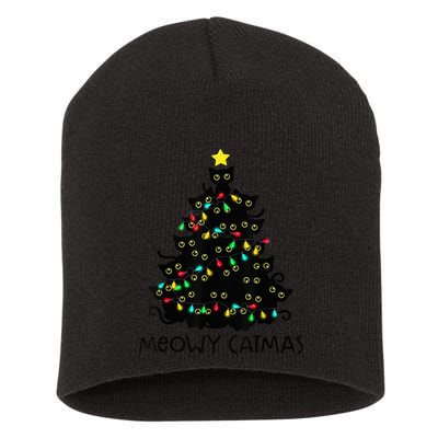 Merry Catmas Cat Christmas Tree Kid Girls Boy Meowy Catmas Short Acrylic Beanie