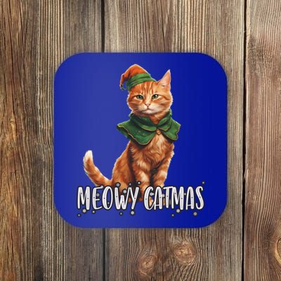 Meowy Catmas Cute Kitten With Bauble Merry Christmas Gift Coaster