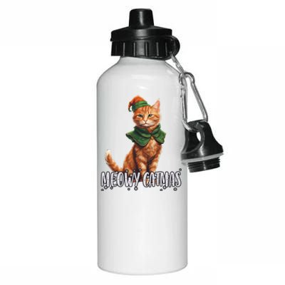 Meowy Catmas Cute Kitten With Bauble Merry Christmas Gift Aluminum Water Bottle