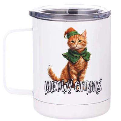 Meowy Catmas Cute Kitten With Bauble Merry Christmas Gift 12 oz Stainless Steel Tumbler Cup