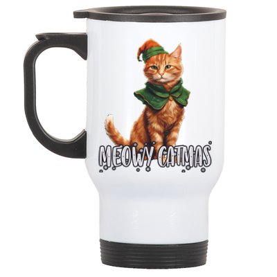 Meowy Catmas Cute Kitten With Bauble Merry Christmas Gift Stainless Steel Travel Mug