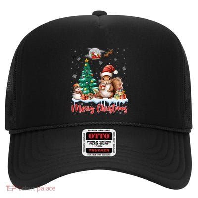 Merry Christmas Cute Squirrel Santa Hat Squirrel Lovers Xmas Cool Gift High Crown Mesh Back Trucker Hat