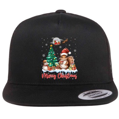 Merry Christmas Cute Squirrel Santa Hat Squirrel Lovers Xmas Cool Gift Flat Bill Trucker Hat