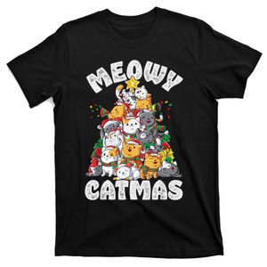 Meowy Catmas Cat Christmas Tree Xmas Girls Boy Funny Santa T-Shirt