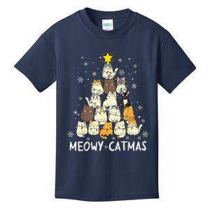 Meowy Catmas Cat Christmas Tree Xmas Funny Cats Lover Kids T-Shirt