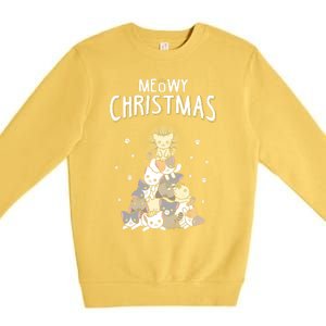 Meowy Christmas Cute Cat Lover Gift Premium Crewneck Sweatshirt