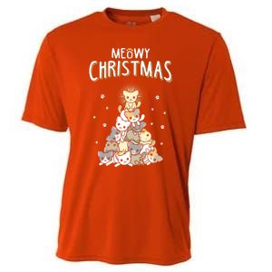 Meowy Christmas Cute Cat Lover Gift Cooling Performance Crew T-Shirt