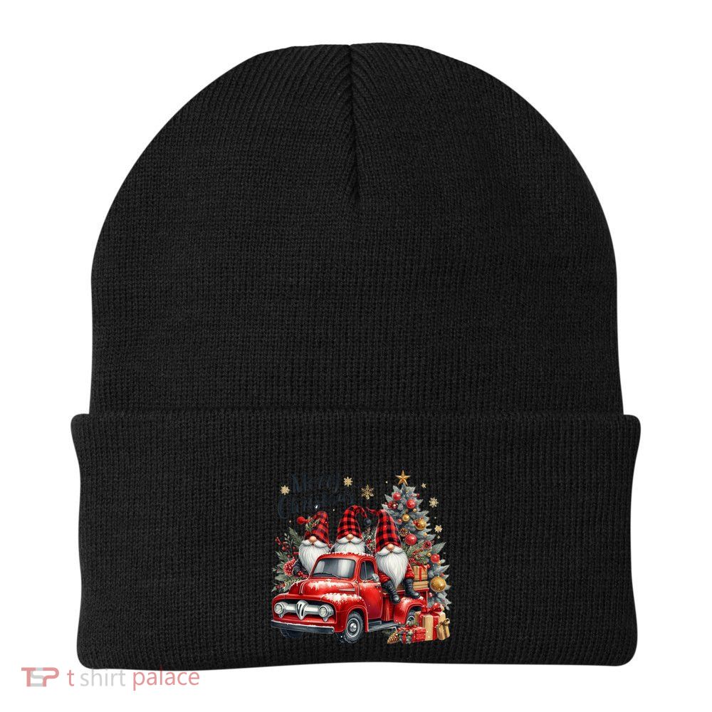 Merry Christmas Cute Gnomes Lover Red Truck Christmas Tree Funny Gift Beanie