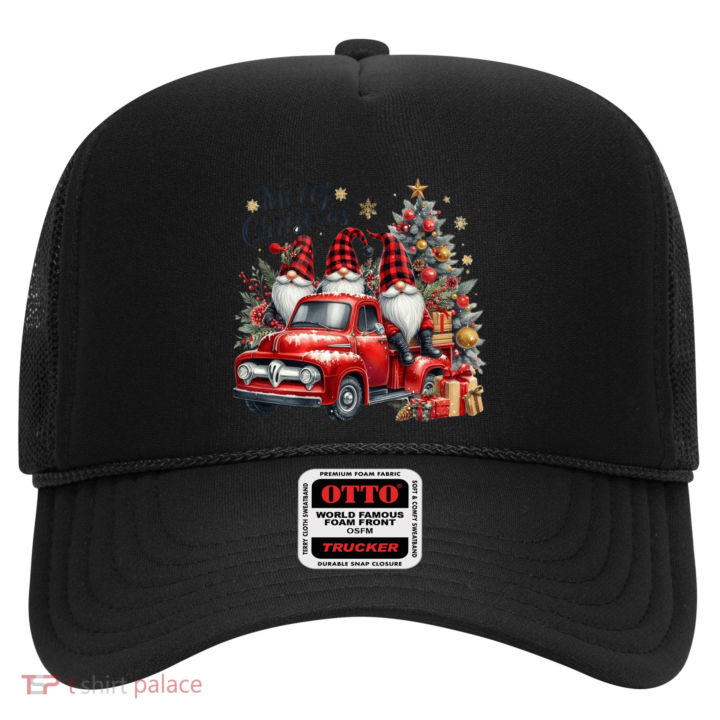 Merry Christmas Cute Gnomes Lover Red Truck Christmas Tree Funny Gift Trucker Hat