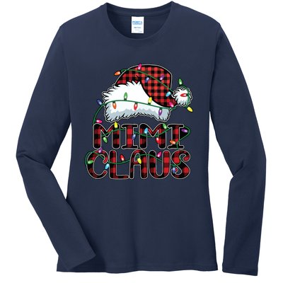 Mimi Claus Christmas Lights Pajama Family Matching Ladies Long Sleeve Shirt