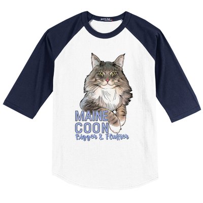 Maine Coon Cat Bigger & Fluffier Funny Baseball Sleeve Shirt