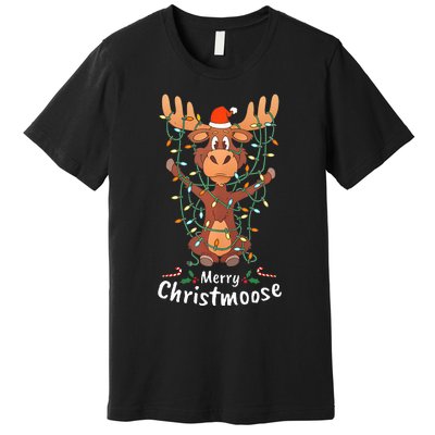 Merry Christmoose Christmas Moose Xmas Tree Lights Gifts  Premium T-Shirt