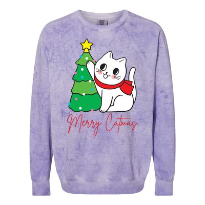 Merry Catmas Cute Christmas Cat Lover Colorblast Crewneck Sweatshirt