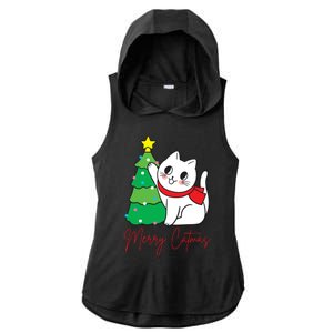 Merry Catmas Cute Christmas Cat Lover Ladies PosiCharge Tri-Blend Wicking Draft Hoodie Tank