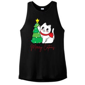 Merry Catmas Cute Christmas Cat Lover Ladies PosiCharge Tri-Blend Wicking Tank