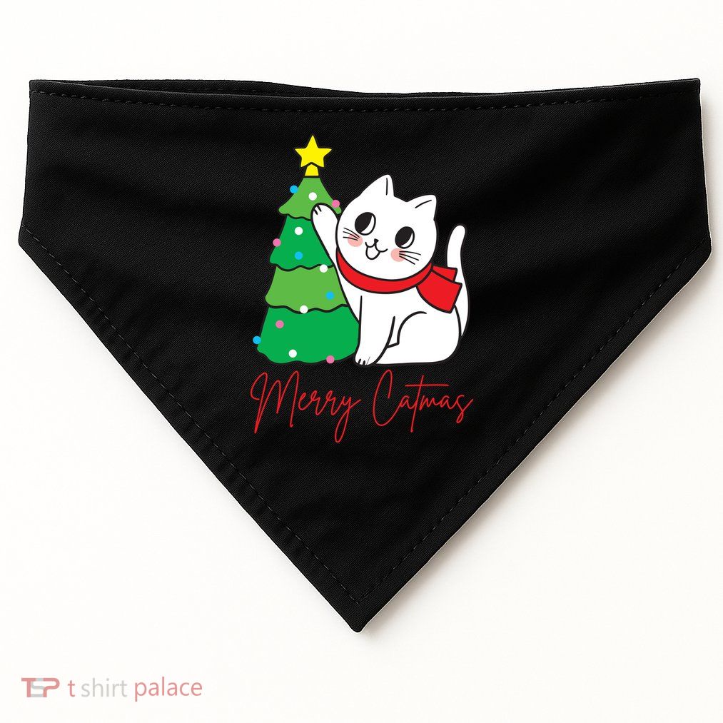Merry Catmas Cute Christmas Cat Lover USA-Made Doggie Bandana
