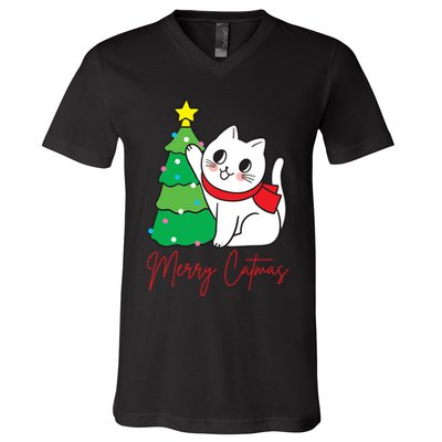 Merry Catmas Cute Christmas Cat Lover V-Neck T-Shirt