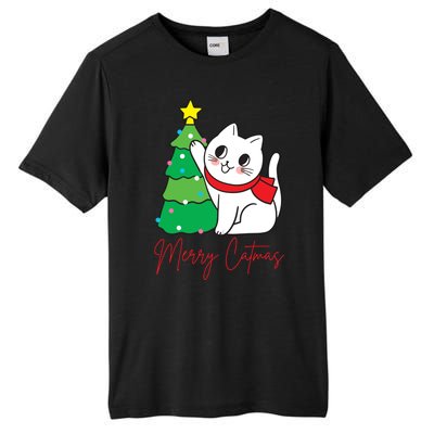 Merry Catmas Cute Christmas Cat Lover Tall Fusion ChromaSoft Performance T-Shirt