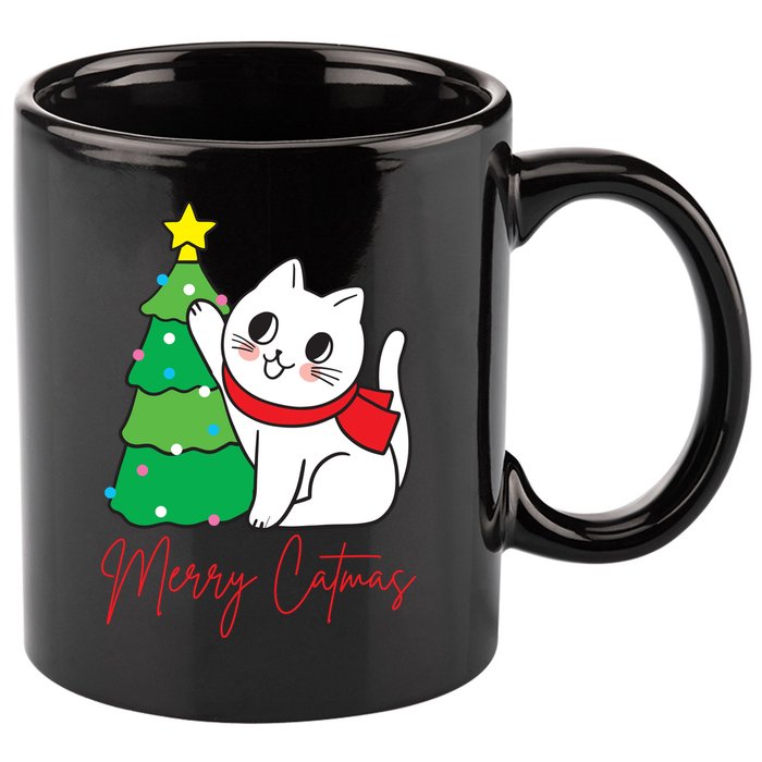 Merry Catmas Cute Christmas Cat Lover 11oz C Handle Ceramic Mug