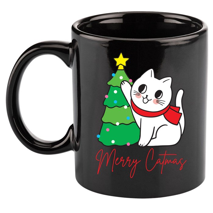 Merry Catmas Cute Christmas Cat Lover 11oz C Handle Ceramic Mug