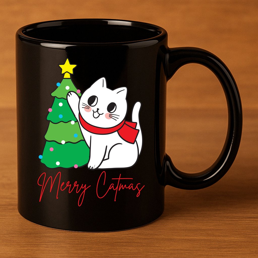 Merry Catmas Cute Christmas Cat Lover 11oz C Handle Ceramic Mug