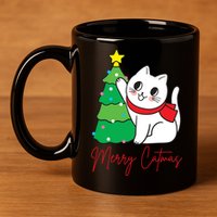Merry Catmas Cute Christmas Cat Lover 11oz C Handle Ceramic Mug