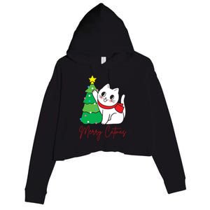 Merry Catmas Cute Christmas Cat Lover Crop Fleece Hoodie