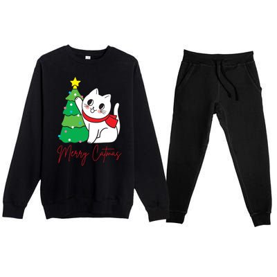 Merry Catmas Cute Christmas Cat Lover Premium Crewneck Sweatsuit Set