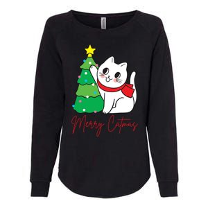 Merry Catmas Cute Christmas Cat Lover Womens California Wash Sweatshirt