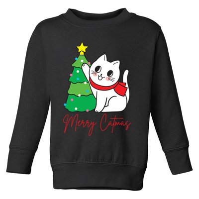 Merry Catmas Cute Christmas Cat Lover Toddler Sweatshirt