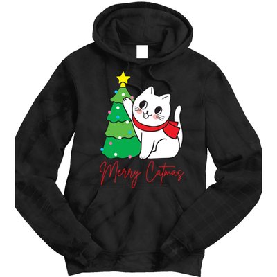 Merry Catmas Cute Christmas Cat Lover Tie Dye Hoodie