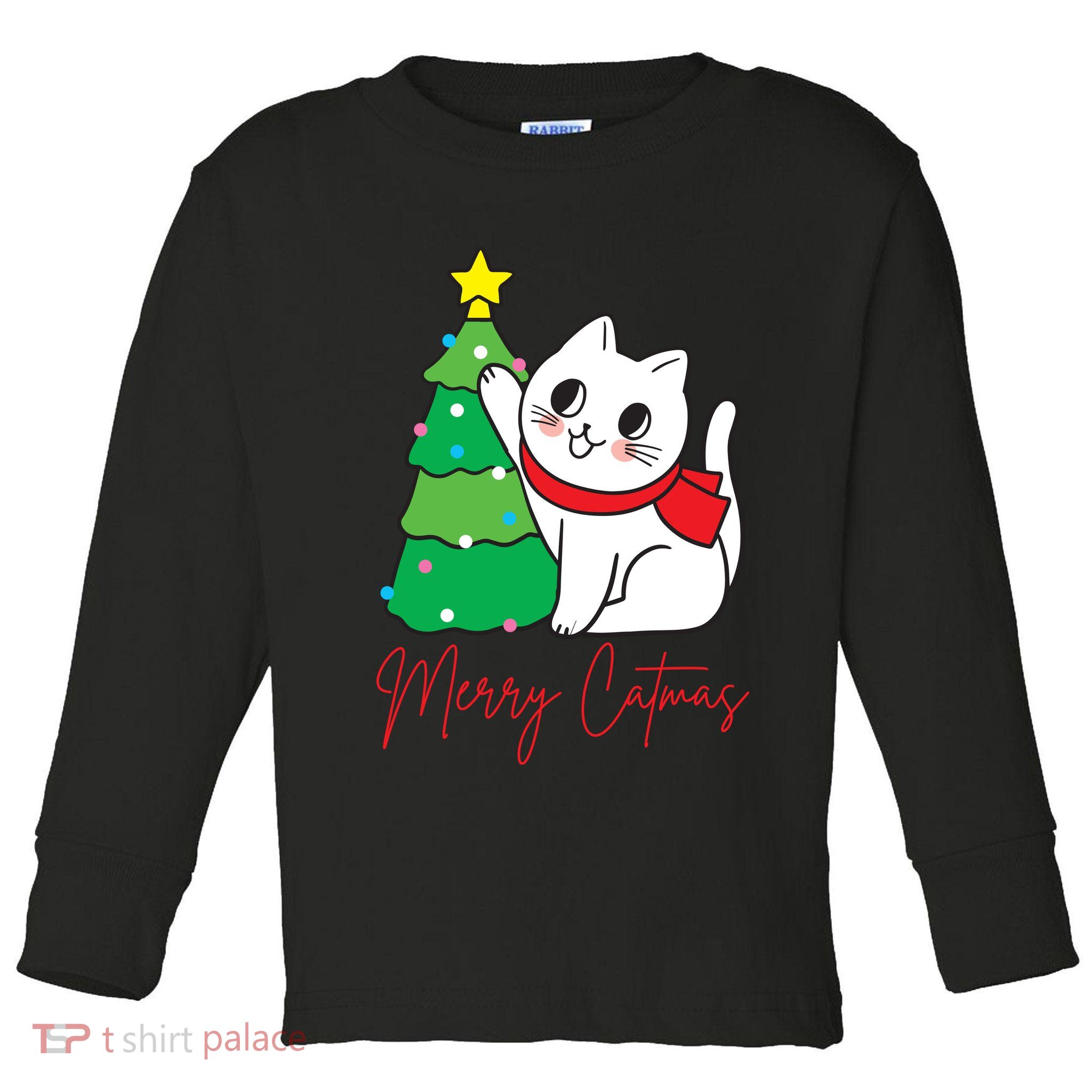 Merry Catmas Cute Christmas Cat Lover Toddler Long Sleeve Shirt