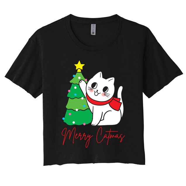 Merry Catmas Cute Christmas Cat Lover Crop Top