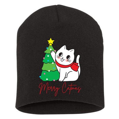 Merry Catmas Cute Christmas Cat Lover Short Acrylic Beanie