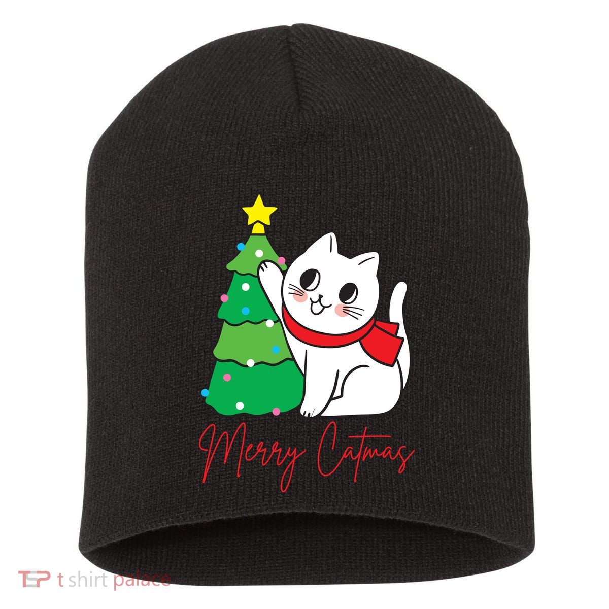 Merry Catmas Cute Christmas Cat Lover Short Acrylic Beanie