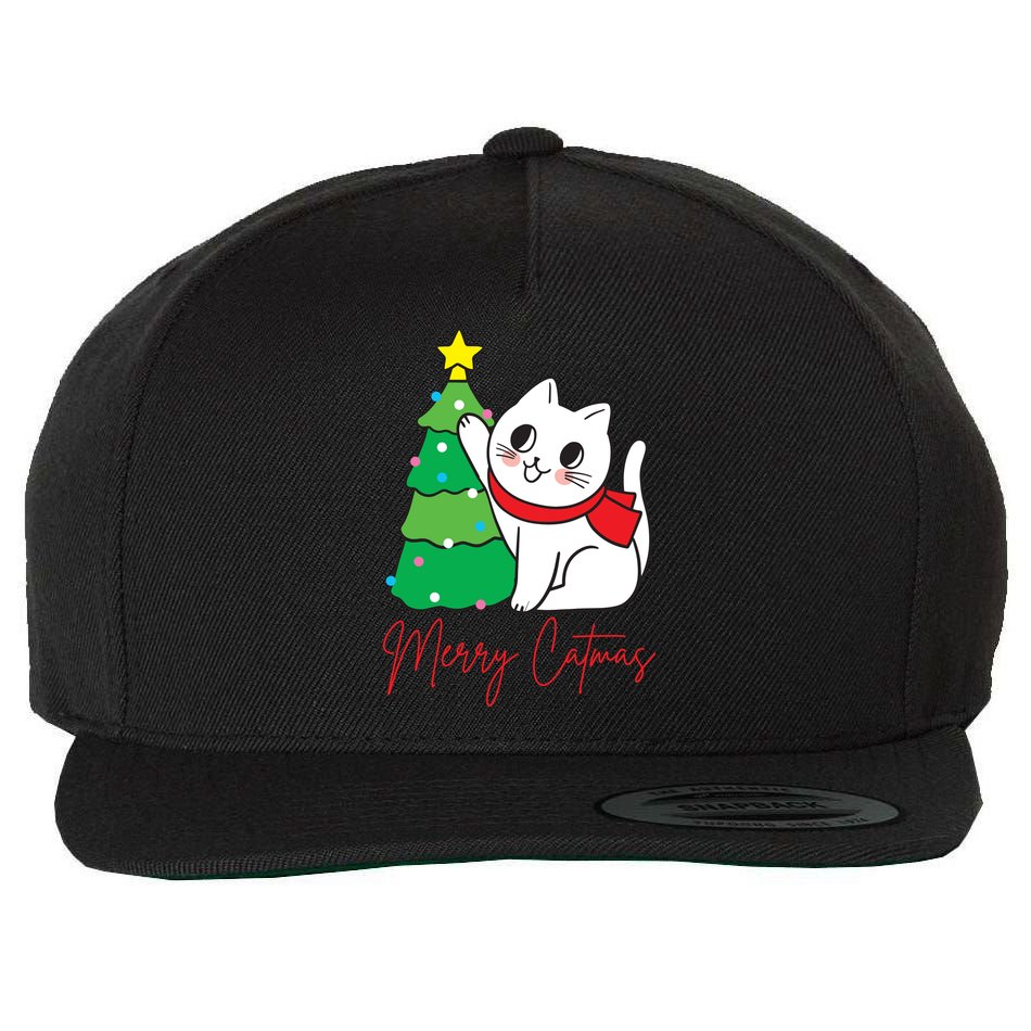 Merry Catmas Cute Christmas Cat Lover Wool Snapback Cap