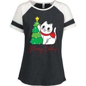 Merry Catmas Cute Christmas Cat Lover Enza Ladies Jersey Colorblock Tee